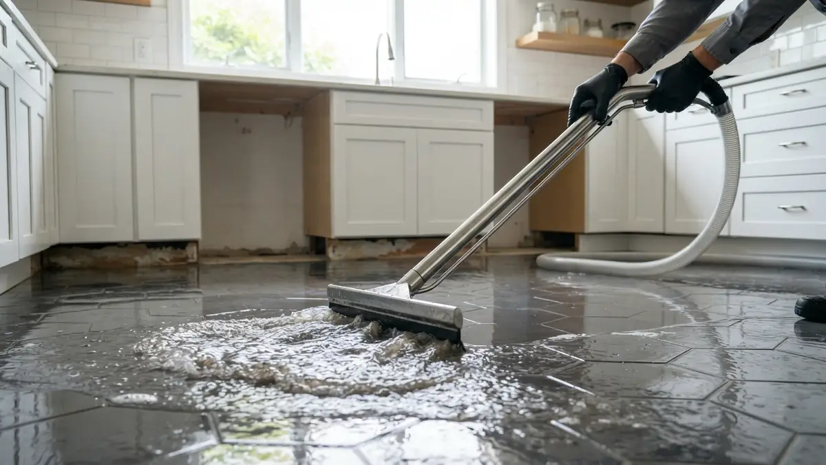 Water extracted from a tile kitchen floor during water extraction in Prineville, OR